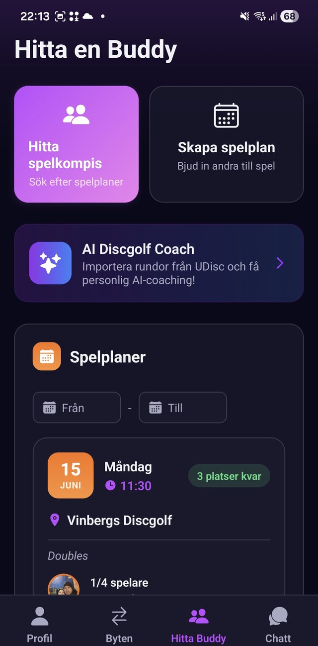 Discbuddy — find players and play plans